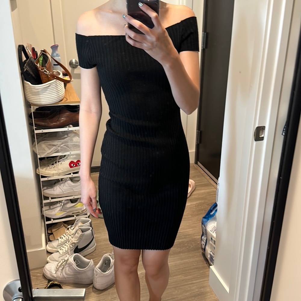Akira Chicago Sweater Dress Off-shoulder Black One Size